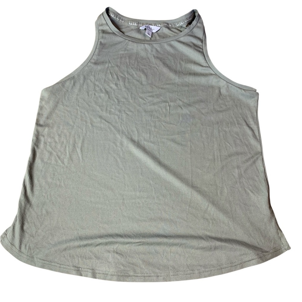 Nicole Miller New York High Neck Ribbed Tank Top - Sage Green Large